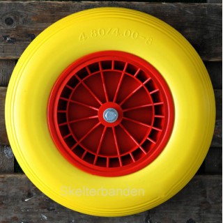 Relaxdays kruiwagenwiel 3.50-6, massief rubber, kunststof velg, reservewiel, lekvrije band, tot 100 kg, zwart/rood